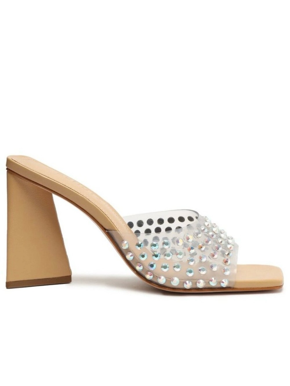 SCHUTZ Lizah Crystal Vinyl Nude Embellished Peep Toe Sandals